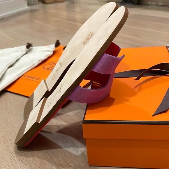 LBNIB AUTHENTIC HERMES Suede Purple & Hot Pink Orans SZ. 38.5 or 8.5 - Picture 12 of 14